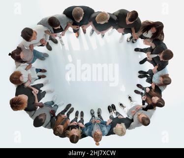 top view .a large group of young people standing in a circle . photo with copy space Stock Photo