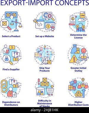 Export and import business concept icons set Stock Vector