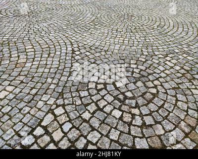 Stone paving texture. Abstract structured background. stone paving stones on kaliningrad street Stock Photo