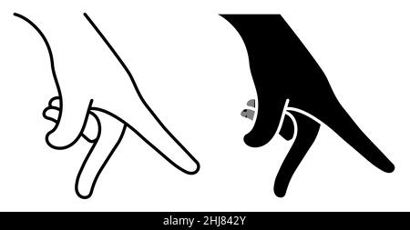 Linear icon. Human hand shows hitting the ball. Gesture of playing with small ball on table or toy sports field. Simple black and white vector isolate Stock Vector