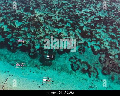 High angle view of Pandawa Beach in Bali Indonesia. Aerial view of the coral reef from above. Stock Photo