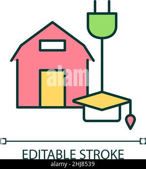 Rural electricity and education RGB color icon Stock Vector