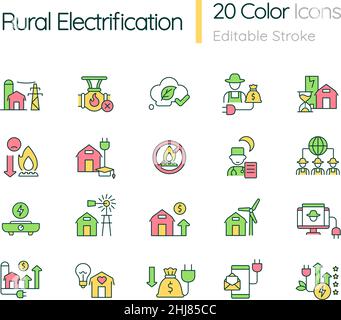 Rural electrification RGB color icons set Stock Vector