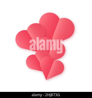 Red heart icons are collected as balloons on a white isolated background. Like heart for social networks. Stock Vector