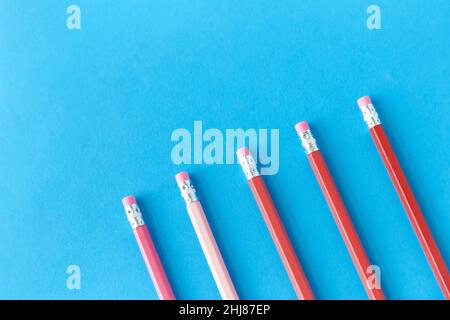 five lead pencils with eraser on tips Stock Photo