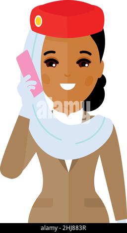 Vector Illustration of a Flight Attendant Talking on the Phone. Stock Vector