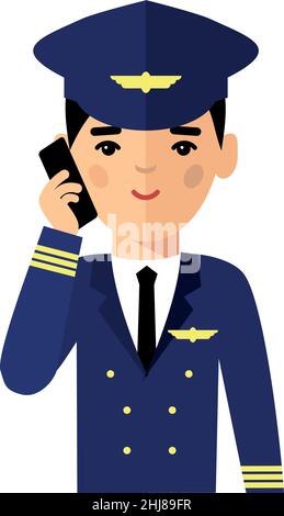 Illustration of Pilot Talking on the Phone Stock Vector