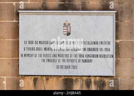 Valletta, Malta - 01 06 2022: Sign for the memorial of the Hungarian revolution Stock Photo