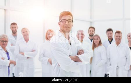 group of confident medical professionals standing together. Stock Photo
