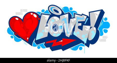 Abstract Isolated Word Love Graffiti Urban Streetart Style Font Lettering With Red Heart Vector Illustration Stock Vector