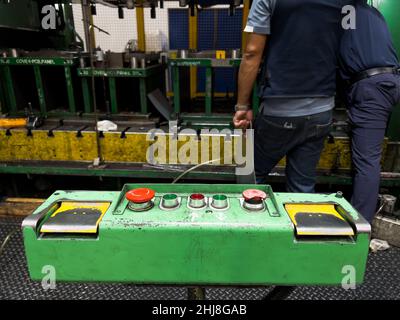 Start button on control box press machine Stock Photo