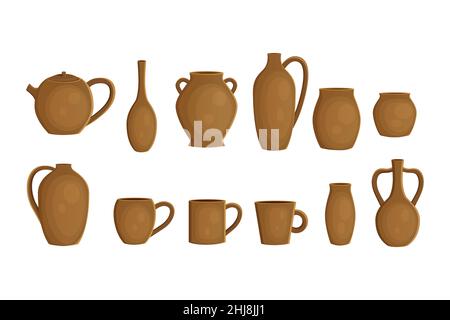 Set with different earthenware ceramic pottery vector Stock Vector