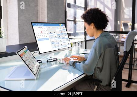 Scrum Agenda Digital Calendar Schedule On Office Computer Stock Photo