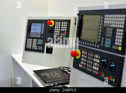 Computer control panel CNC machine. Selective focus. Stock Photo