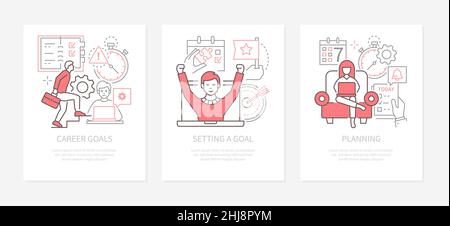 Setting career goals - modern line design style banners set on white background with copy space for text. Workflow planning, startup, career ladder, f Stock Vector