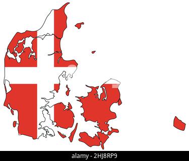 Denmark map with flag - outline of a state with a national flag Stock Vector