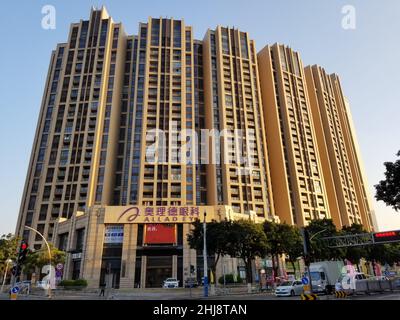Modern commercial building in Zhongshan, China, with retail shops and beautiful landscaping on the lower levels -04 Stock Photo