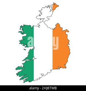 Ireland map with flag - outline of a state with a national flag Stock Vector