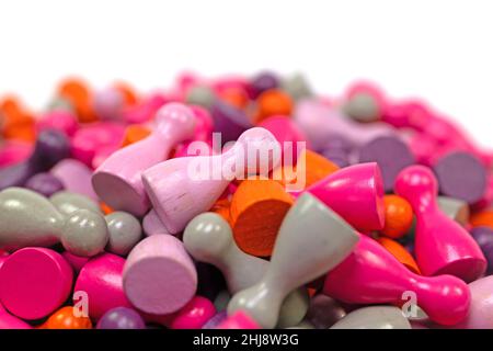 Lots of colorful game pieces for board games Stock Photo