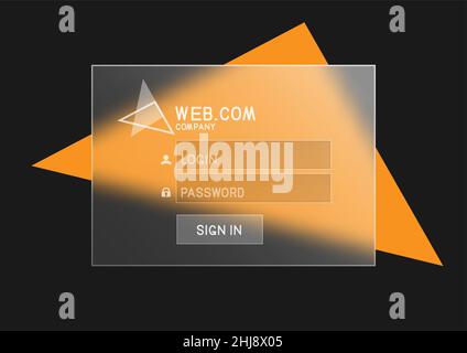 sign in glassmorphism template with logo and icons Stock Vector