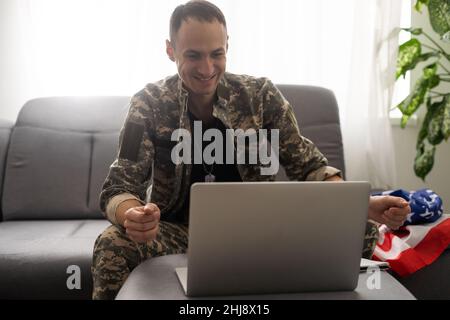 USA military intelligence control center. American soldier on a mission in headquarters Stock Photo