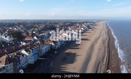 Aldeburgh Suffolk England beech at sunset aerial drone view Stock Photo