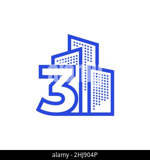 number 3 three with building property real estate logo design vector graphic symbol icon illustration creative idea Stock Vector