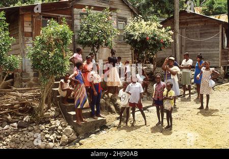 Children playing on a street in St Lucia West Indies 1984 Stock Photo