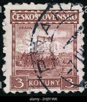 POLTAVA, UKRAINE - January 27, 2022. Vintage stamp printed in Czechoslovakia circa 1929 shows Castle Stock Photo