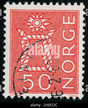 POLTAVA, UKRAINE - January 27, 2022. Vintage stamp printed in Norway circa 1962 shows reef knot Stock Photo