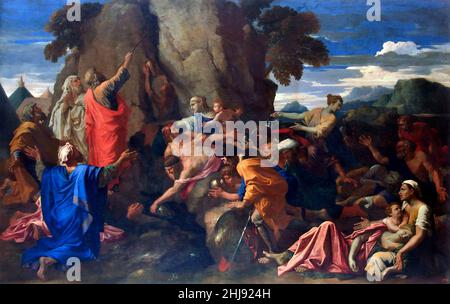 Moses Striking the Rock by Nicolas Poussin (1594-1665), oil on canvas, c. 1652-55 Stock Photo