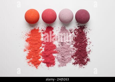 Set of multicolored bath bombs on a white background Stock Photo