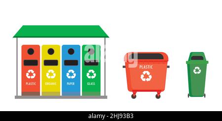 Recycle bins isolated on white background. Cartoon recycling garbage containers, flat vector illustration Stock Vector