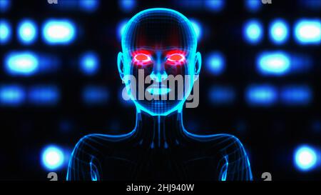 artificial intelligence in the form of a digital wireframe head (3d rendering) Stock Photo