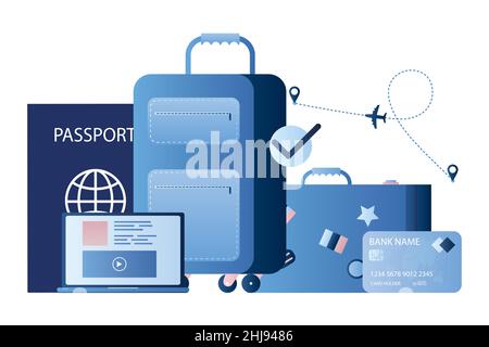 Air travel concept with passport banking card ticket pilot stewardess ...
