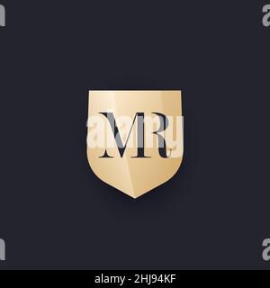 MR monogram with shield, vector logo Stock Vector