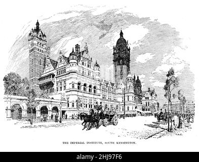 Black and White Illustration; The Imperial Institute, Kensington, London circa 1893 Stock Photo