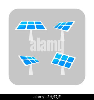 Blue solar panel icon set. Alternative eco green energy. Flat vector illustration isolated on white background. Stock Vector