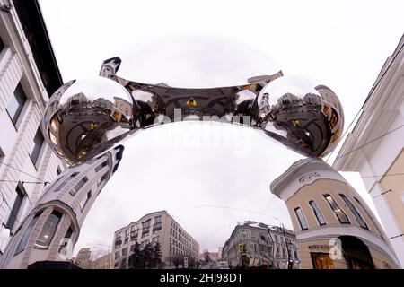 Five-meter sculpture Agatha is installed in Moscow. High quality photo Stock Photo