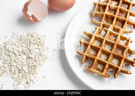 Waffles with oatmeal, sugar free and gluten free breakfast concept Stock Photo