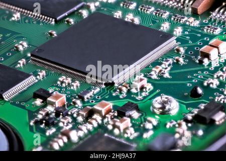 Integrated circuit with a processor chip on computer mainboard Stock Photo