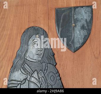 Part of a brass memorial to Sir Anthony Wingfield at the Priory Church of St Mary, Letheringham, Suffolk, UK Stock Photo