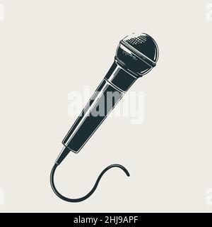 Wired stage mic. Vector graphic microphone for singing. Sketch style isolated Stock Vector