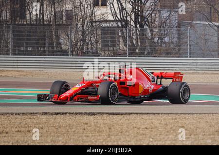 Maranello, Italy. 27th Jan, 2022. Carlos Sainz Jr. (#55) during Formula 1 2022 private testing on Fiorano Test Track with a 2018 F1 car (SF71H). Credit: Massimiliano Donati/Alamy Live News Stock Photo