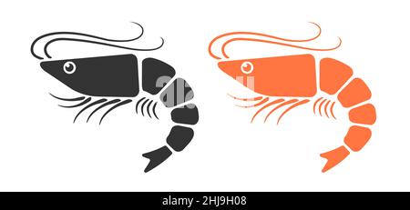 Vector set icons of shrimp. Vector illustration of shrimps in flat style. Stock Vector