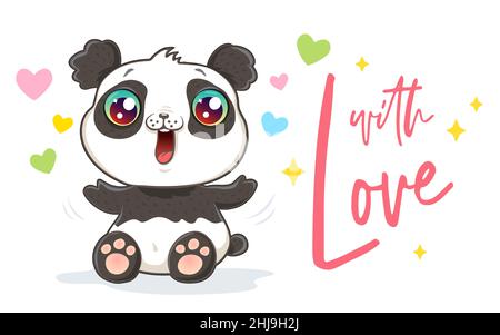 Vector illustration of a cute panda in kawaii style. Stock Vector
