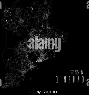 Qingdao map city poster province, white and grey horizontal background ...