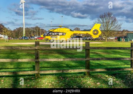 East Anglian air ambulance G-EMSS on ground at Queen Elizabeth Hospital, King's Lynn. Stock Photo