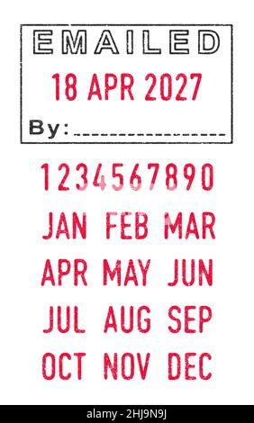 Vector illustration of the Emailed stamp and editable dates (day, month and year) in ink stamps Stock Vector