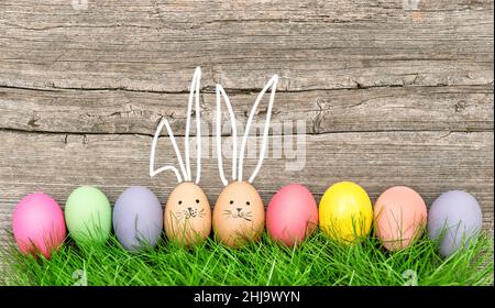 Easter eggs cute bunny decoration. Holidays background. Happy Easter! Stock Photo